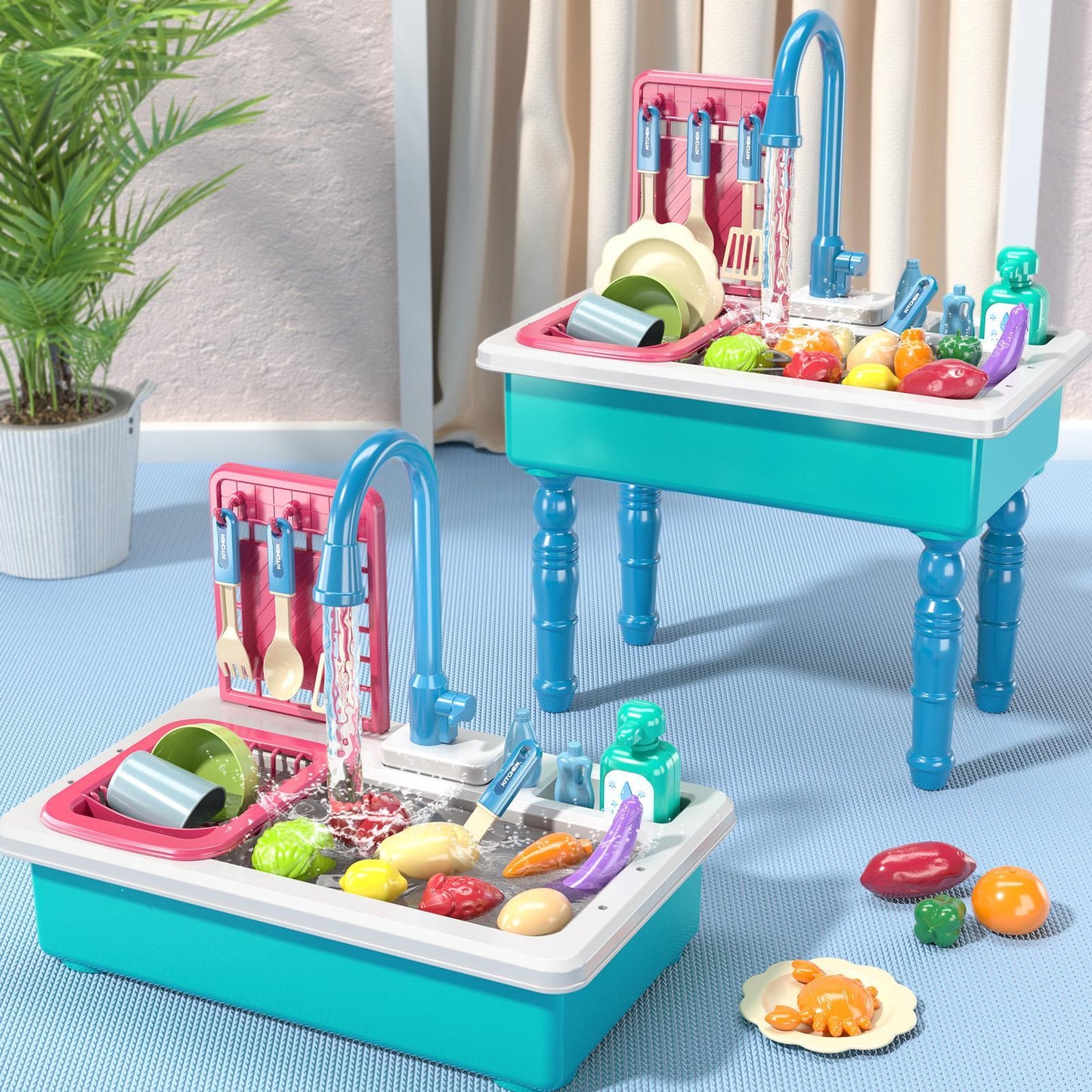 Kitchen sink toys, pink electric dishwasher set