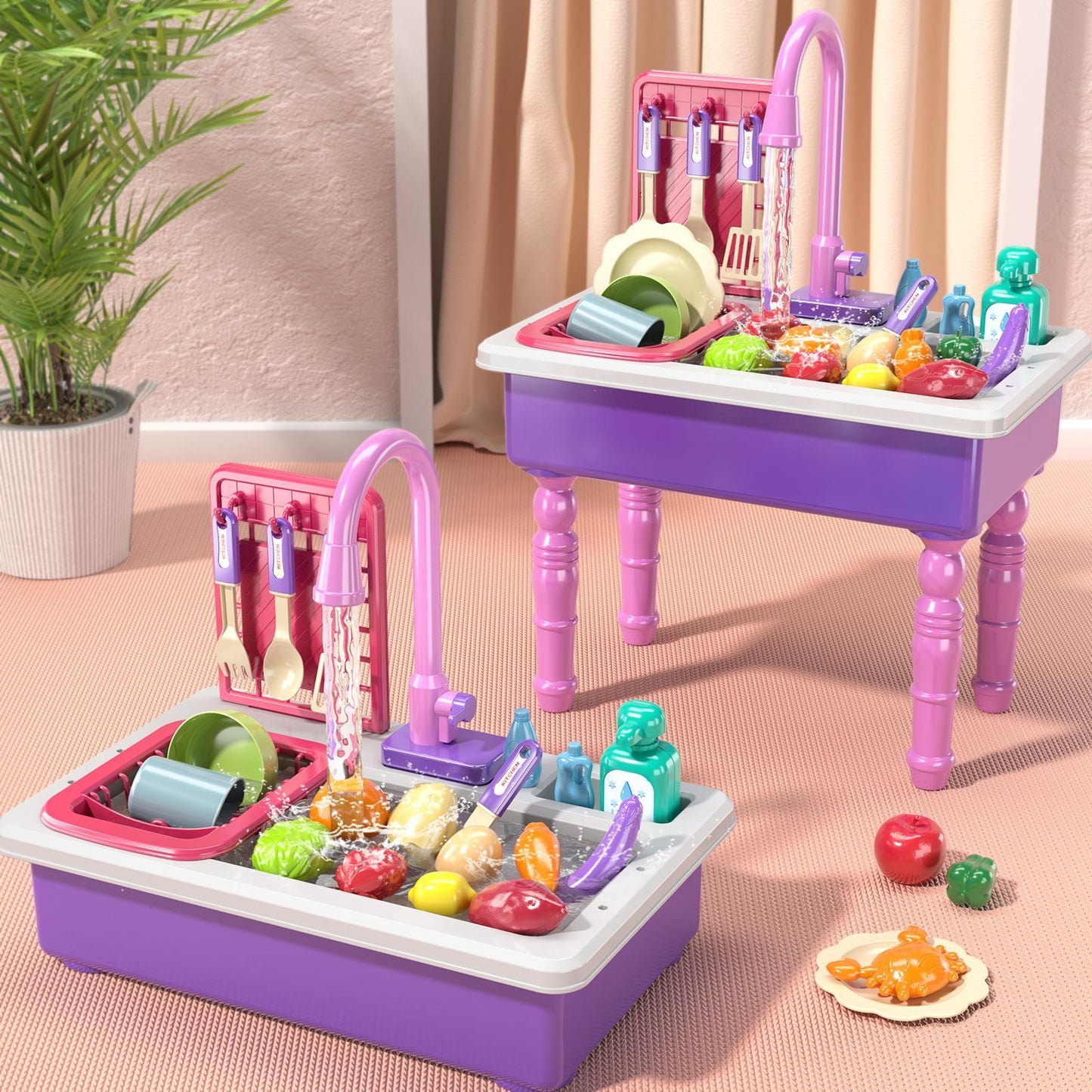 Kitchen sink toys, pink electric dishwasher set