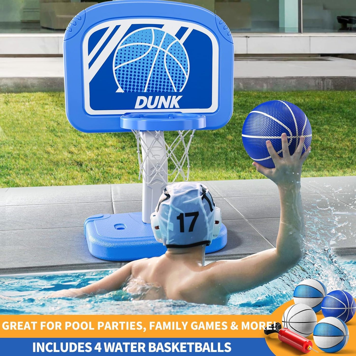 Basketball Hoop Indoor , Adjustable Poolside Hoops with 4 Balls and Pump, Indoor Outdoor Basketball Game, Christmas Birthday Gift