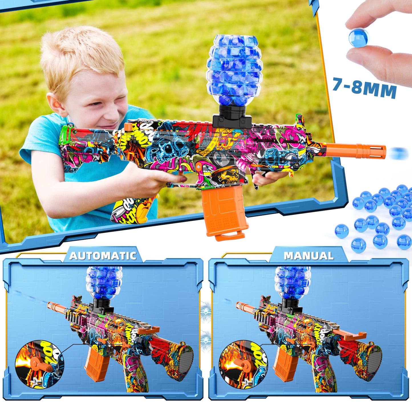 Automatic splash ball toys for outdoor activities, summer game party gifts, small electric gel ball toys