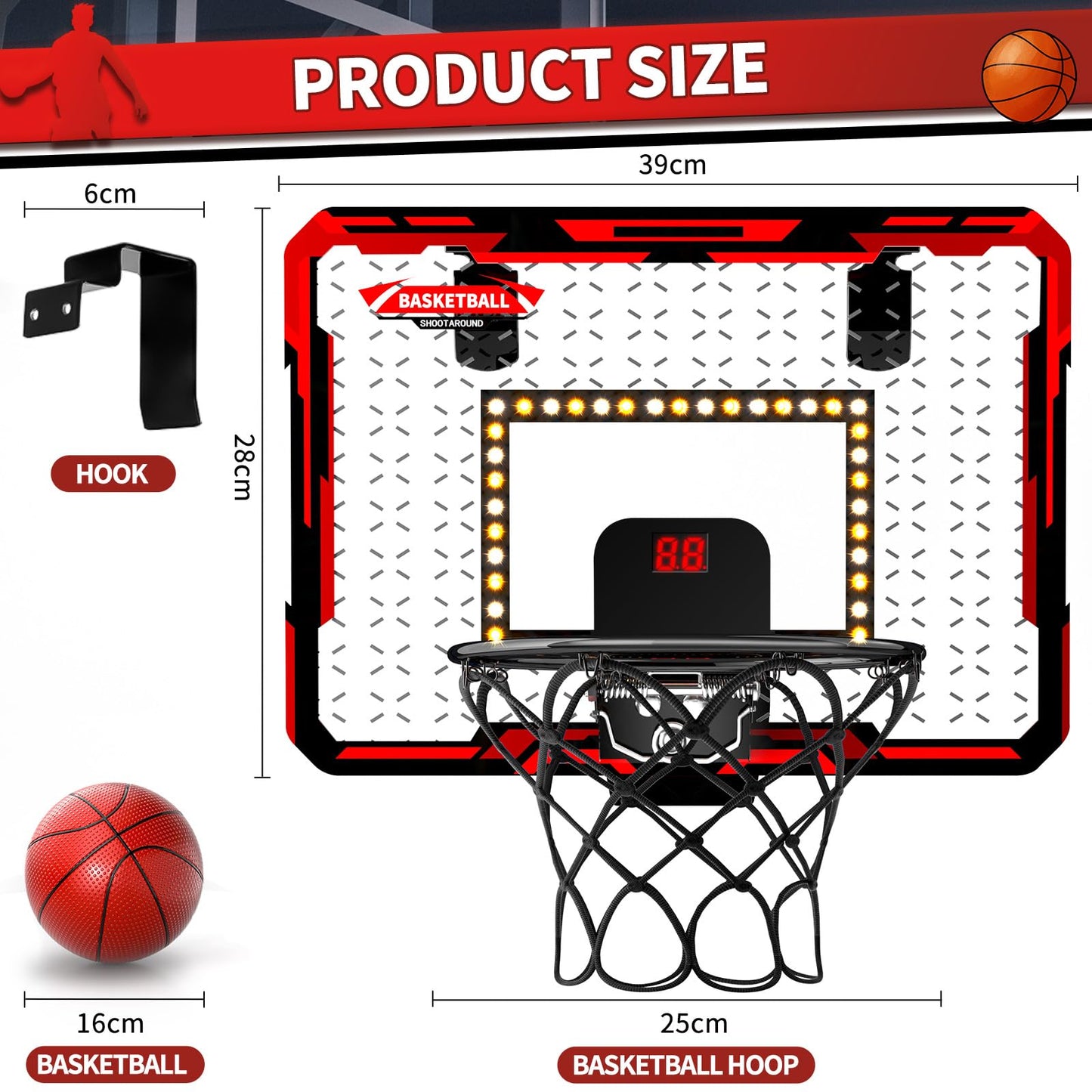 Basketbala Ĉapo Endoma, Mini Basketbala Ĉapo kun 4 Pilkoj, Basketbalaj Ludiloj