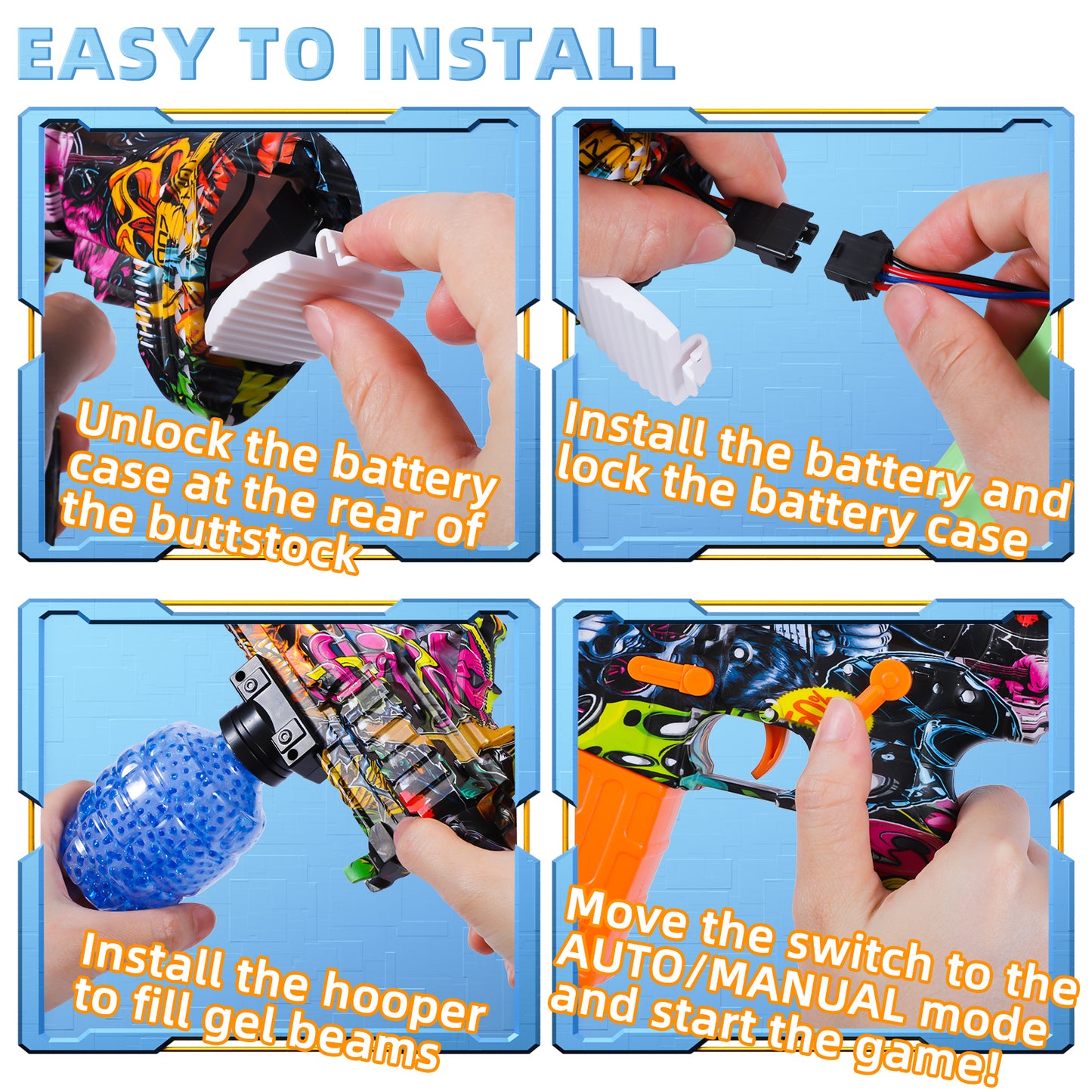 Automatic splash ball toys for outdoor activities, summer game party gifts, small electric gel ball toys
