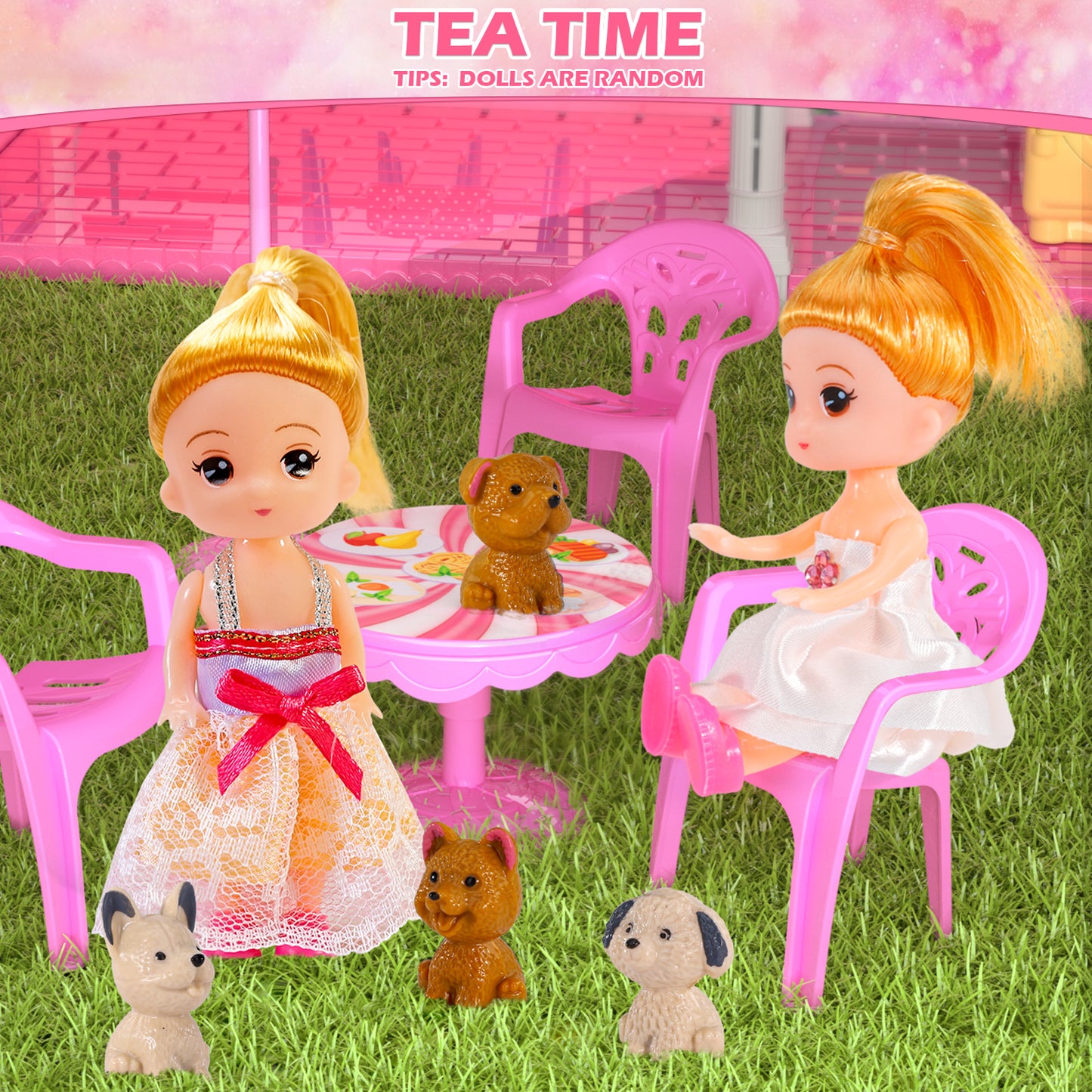 Toy house, family toy furniture, pink girl toys, a dream home with 10 rooms on 4 floors, 2 princess sliding accessories