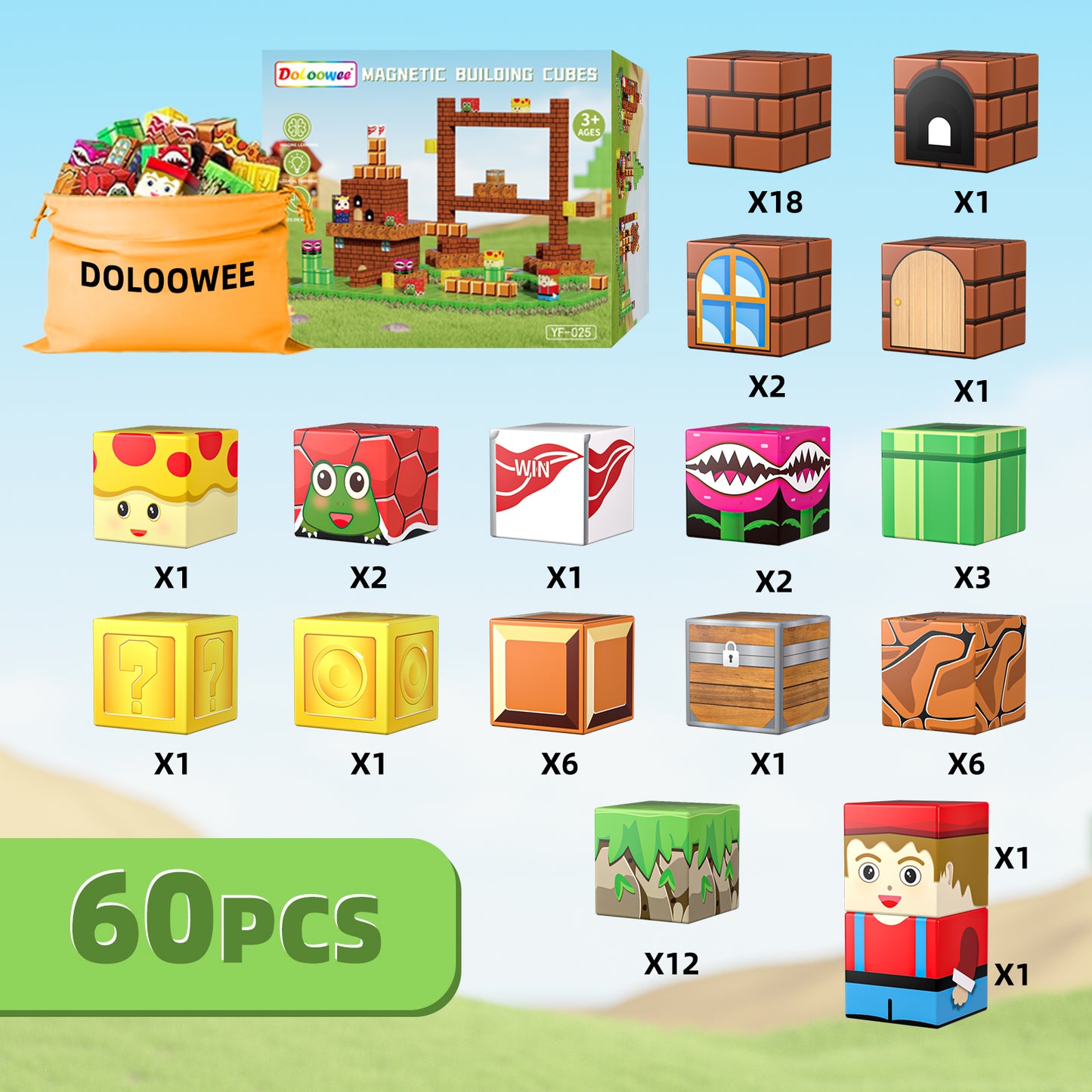 120-piece magnetic building block set - Magnetic cubes suitable for children aged 4-8