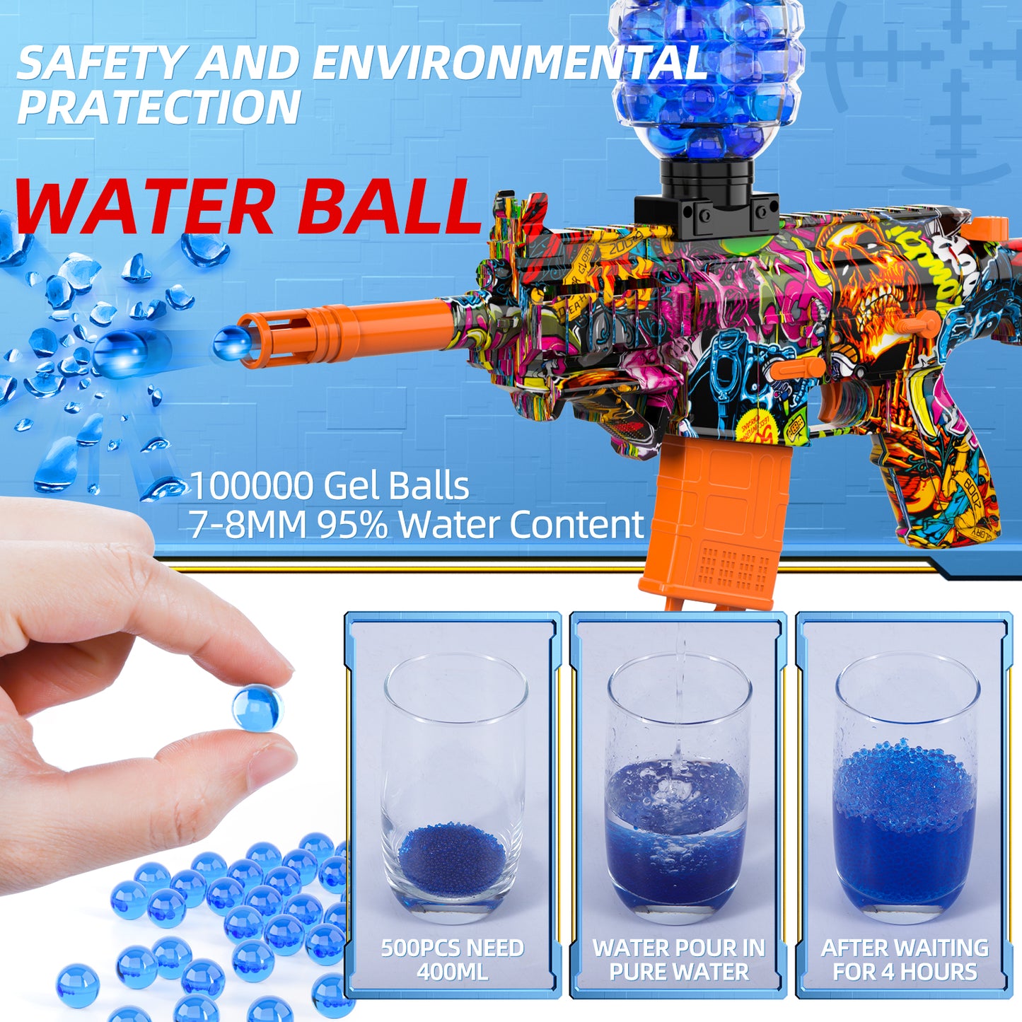 Automatic splash ball toys for outdoor activities, summer game party gifts, small electric gel ball toys