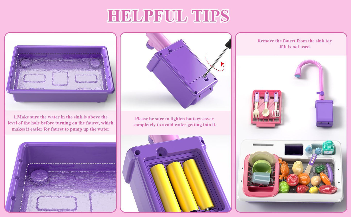 Kitchen sink toys, pink electric dishwasher set