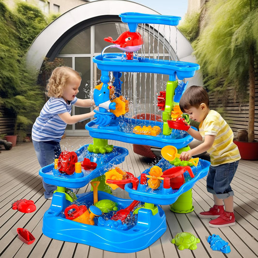 Sand and Water Table Toy for, 5 Tier Showers Pond Table,  Play Activity Summer Outdoor on Beach Backyard