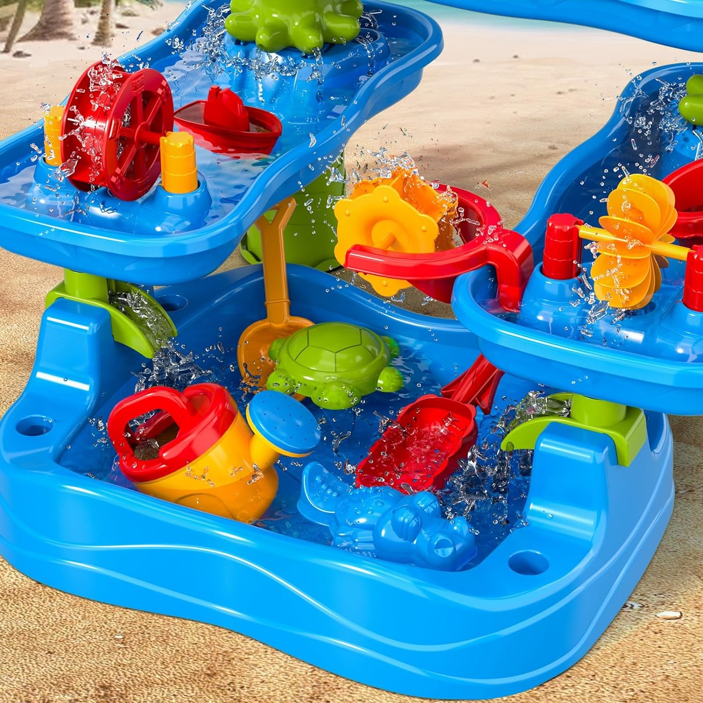 Sand and Water Table Toy for, 5 Tier Showers Pond Table,  Play Activity Summer Outdoor on Beach Backyard