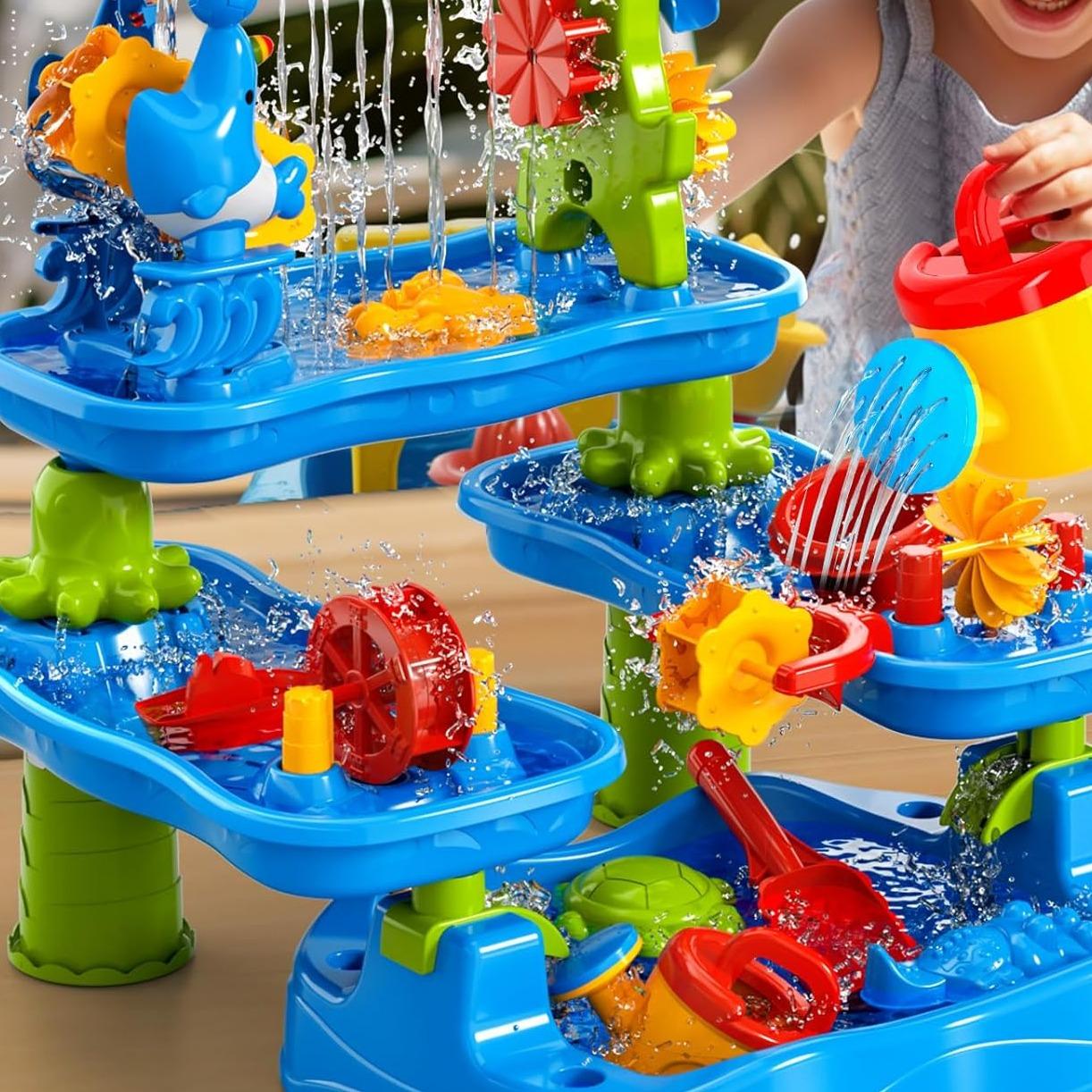 Sand and Water Table Toy for, 5 Tier Showers Pond Table,  Play Activity Summer Outdoor on Beach Backyard