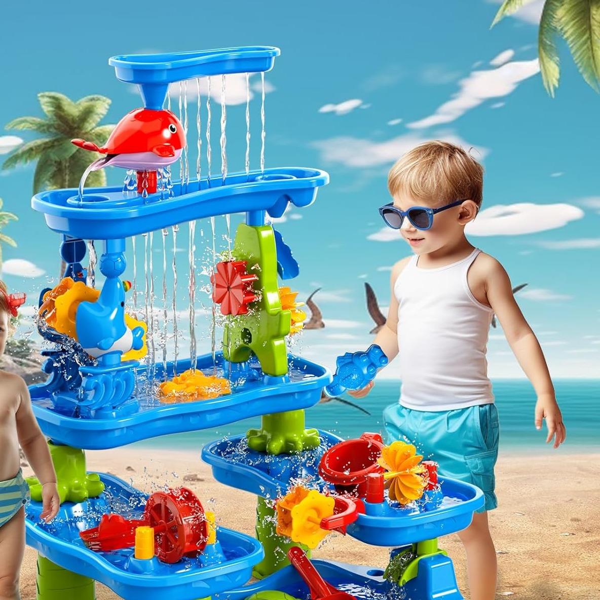 Sand and Water Table Toy for, 5 Tier Showers Pond Table,  Play Activity Summer Outdoor on Beach Backyard