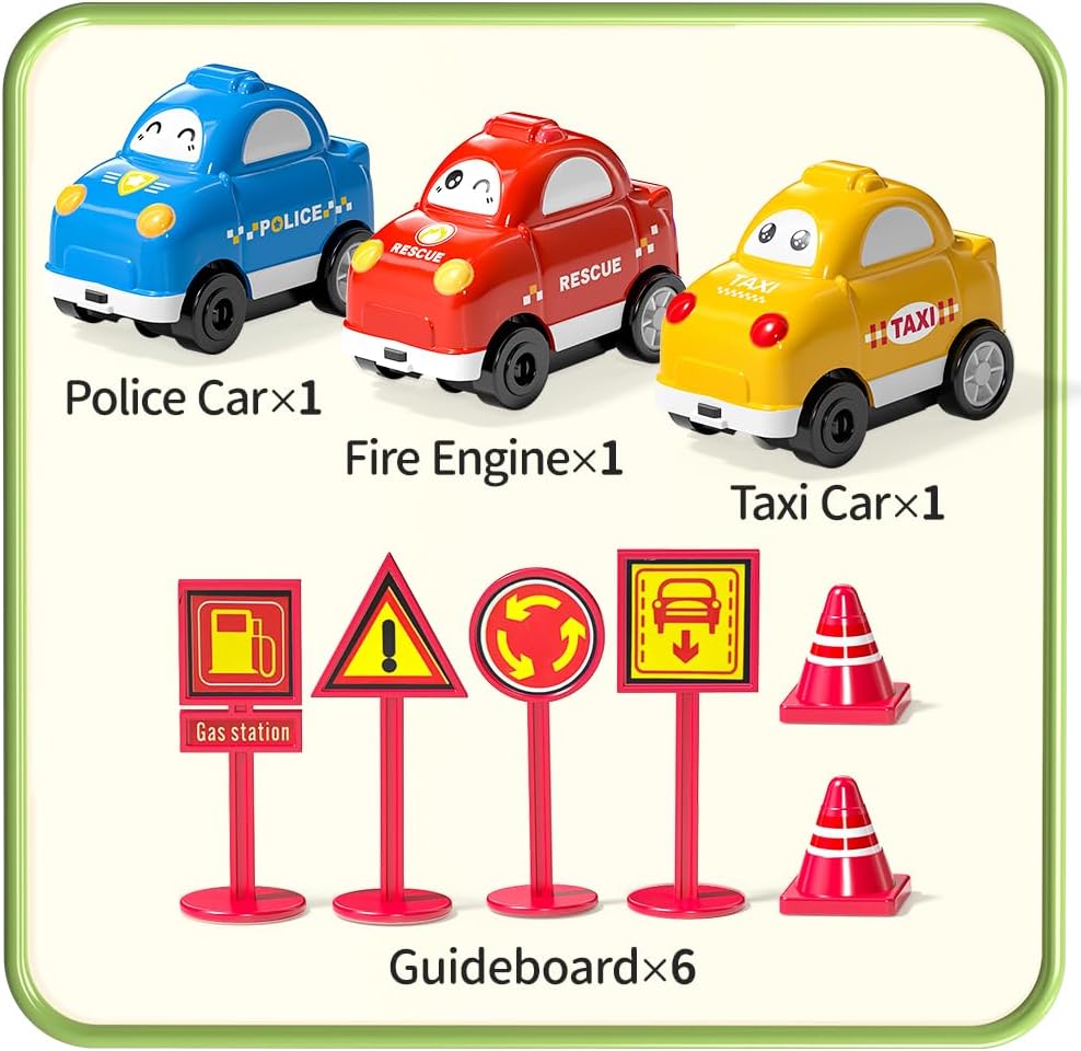 64 pieces of children's puzzles, car track set and 3 cute vehicles