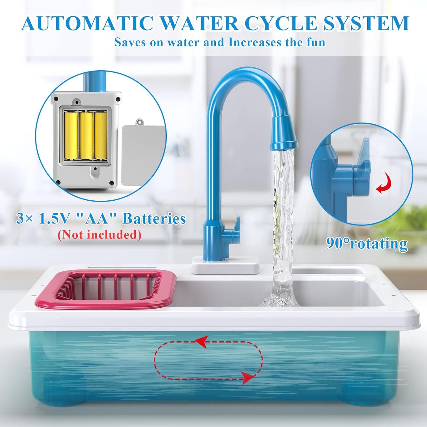 Kitchen sink toys, pink electric dishwasher set