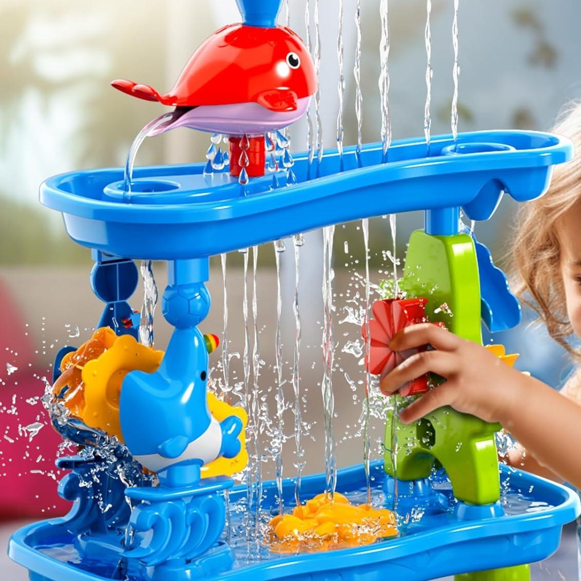 Sand and Water Table Toy for, 5 Tier Showers Pond Table,  Play Activity Summer Outdoor on Beach Backyard