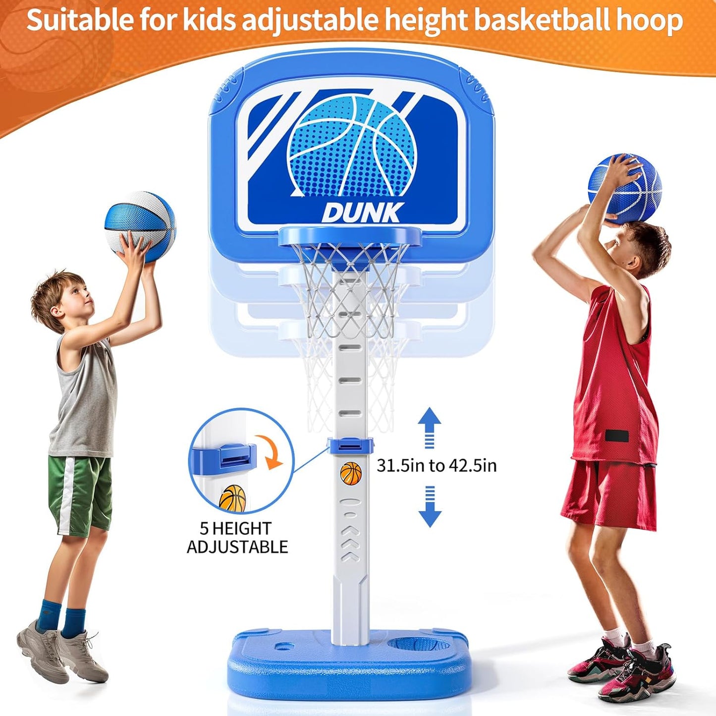 Basketball Hoop Indoor , Adjustable Poolside Hoops with 4 Balls and Pump, Indoor Outdoor Basketball Game, Christmas Birthday Gift