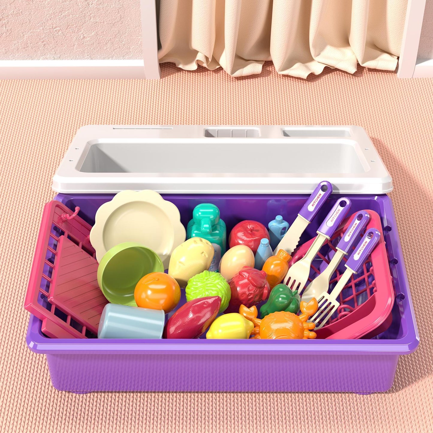 Kitchen sink toys, pink electric dishwasher set
